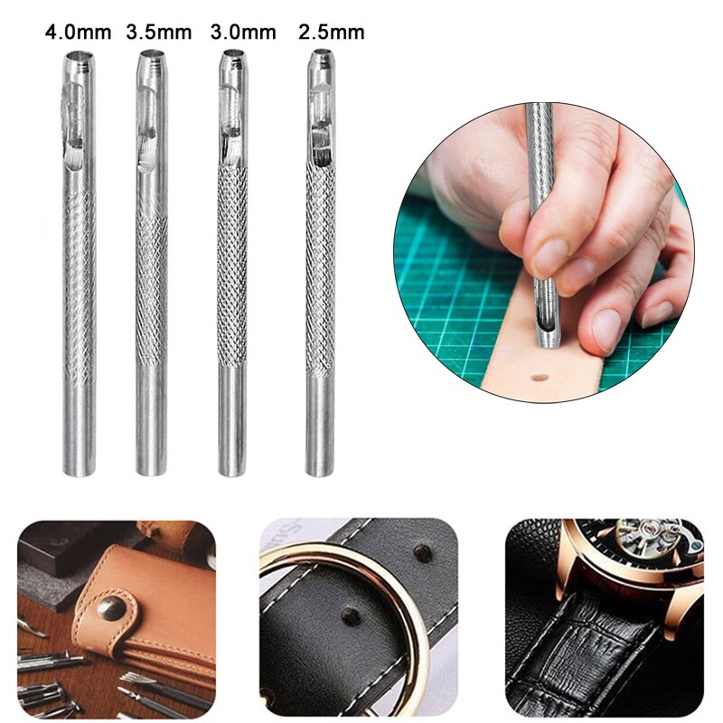 4Pcs/Lot Belt Hole Punchers Leather Round Shape Hole Punch Kit Belt Watch Band Hollow Home DIY Steel Punching Tools