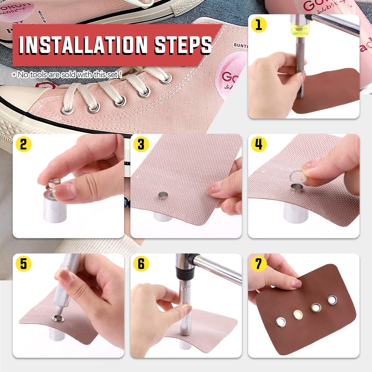 Brass Grommet Eyelets with Washers Setting Tool Kit Mold Hole Punch Cutter 100 Set 6 8 10mm Handmade Leather Craft Accessories