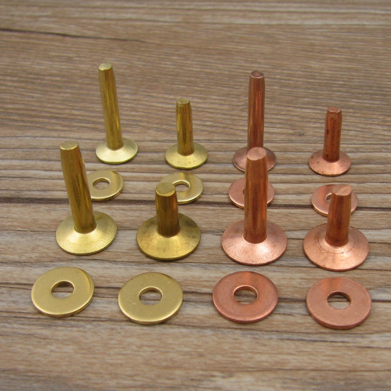 Qty 100 Solid Brass Copper Hose Saddlers Rivets With Burrs For Leather Craft DIY