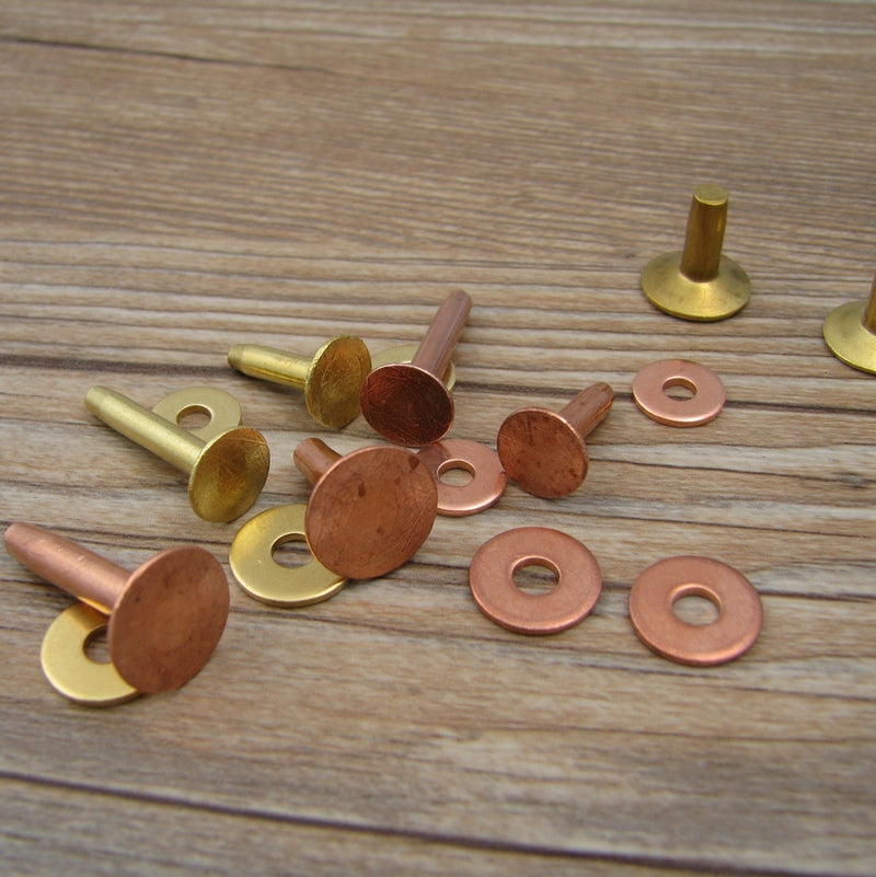 Qty 100 Solid Brass Copper Hose Saddlers Rivets With Burrs For Leather Craft DIY