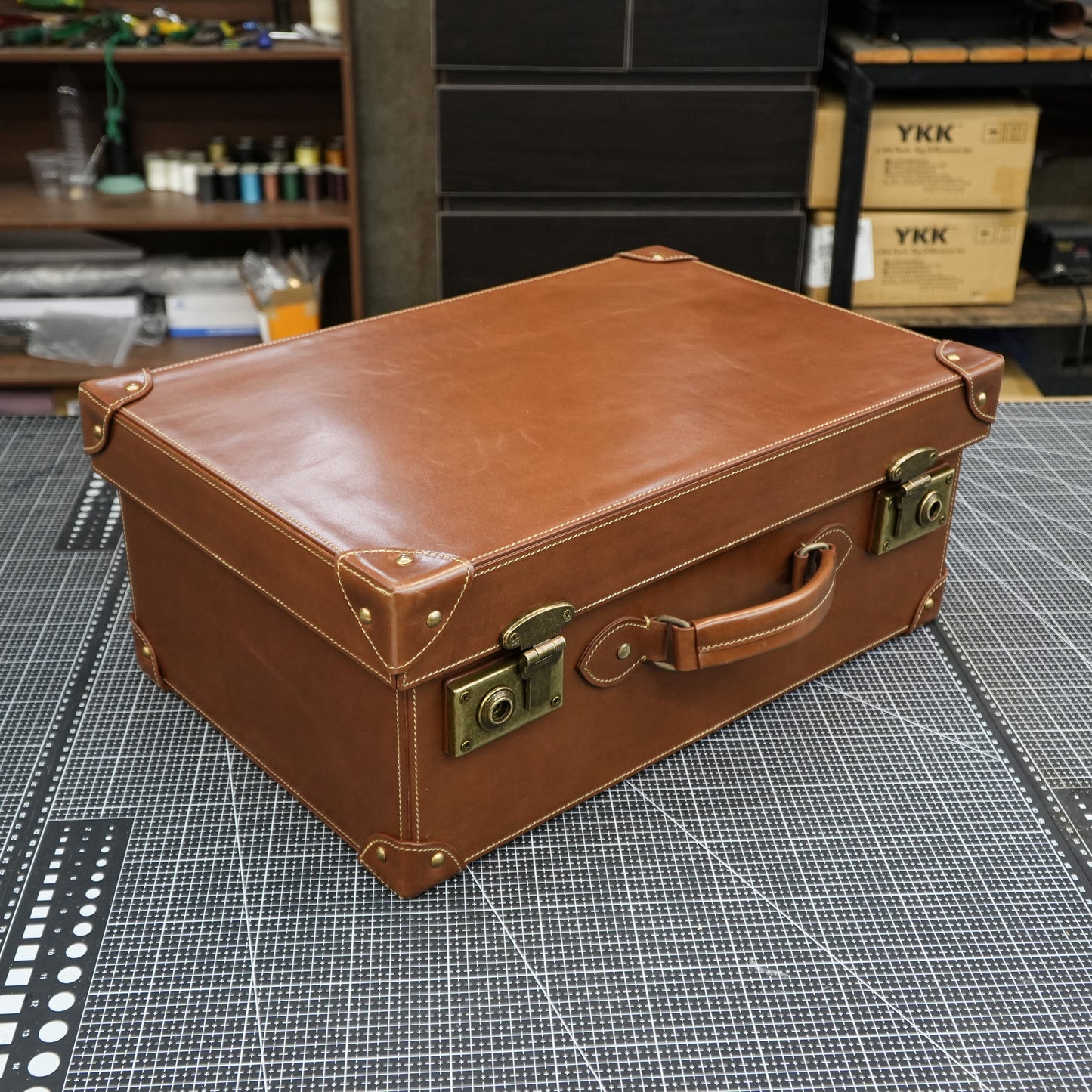 【Suitcase Pattern】 Vintage cowhide suitcase pattern/Cowhide travel storage box pattern