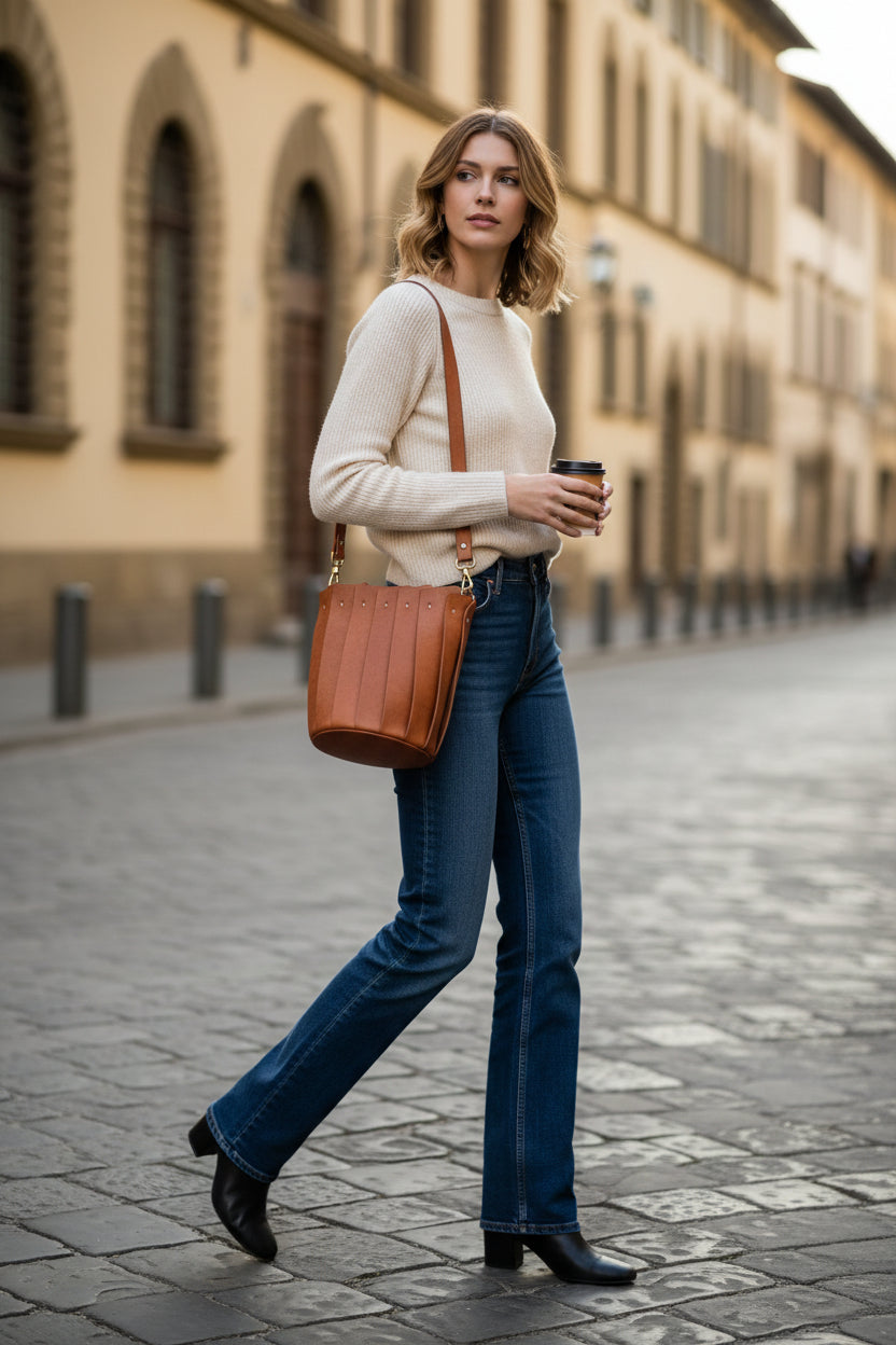 Vegetable Tanned Leather Bucket Bag NV-3 | Custom Engraving | Oakisma