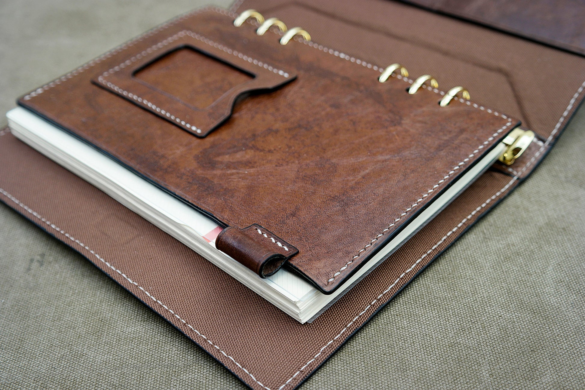 Personalized leather binder cover, A5 binder with 6 rings, can be refilled with planners, traveler magazines, and can fit into a mobile phone's handheld notebook - tattered brown 