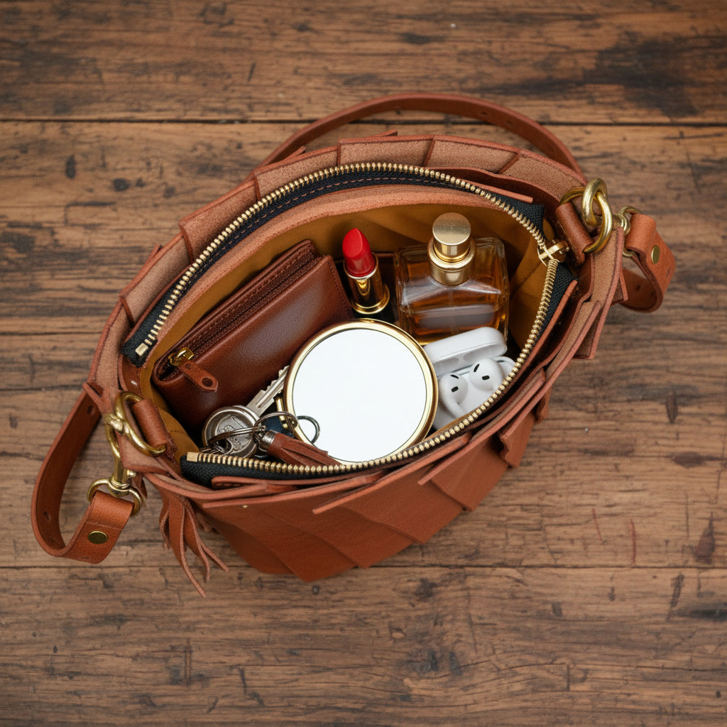 Vegetable Tanned Leather Bucket Bag NV-3 | Custom Engraving | Oakisma