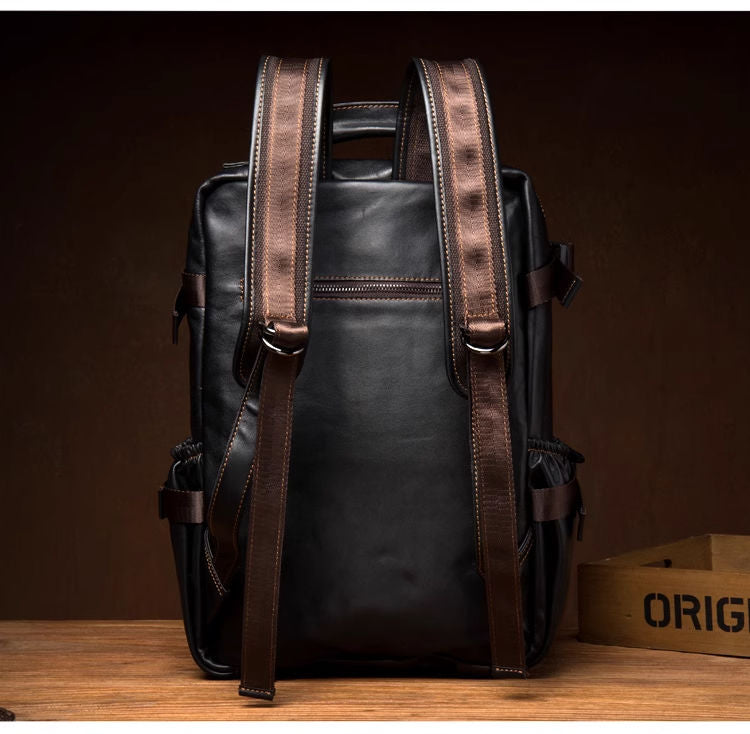 Large capacity travel leather backpack, business leisure top layer cowhide backpack, men's computer bag, backpack, outdoor