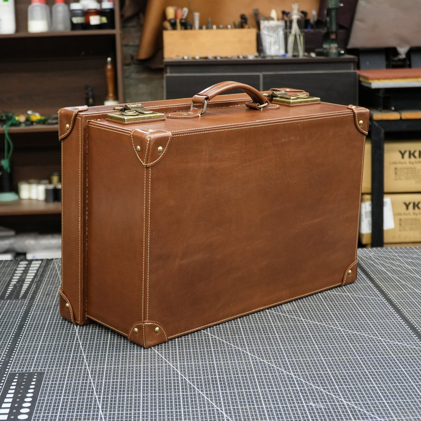 【Suitcase Pattern】 Vintage cowhide suitcase pattern/Cowhide travel storage box pattern