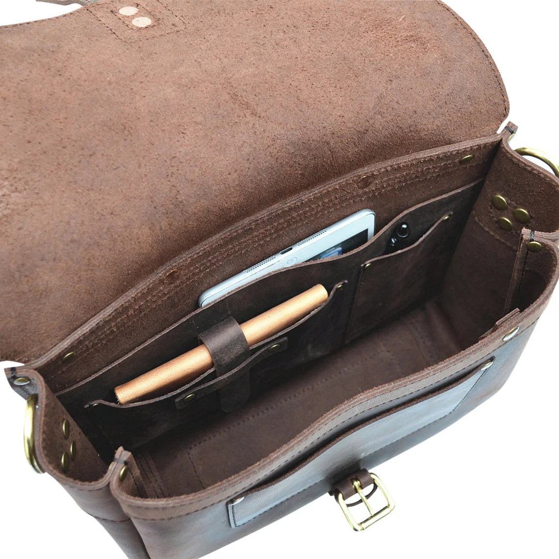 [PDF Pattern] Vintage US Postal Messenger Bag | Mens Leather Laptop Satchel, Fits 13 or 15 Macbook | Womens Distressed Crossbody Mail Bag | Copper Rivets