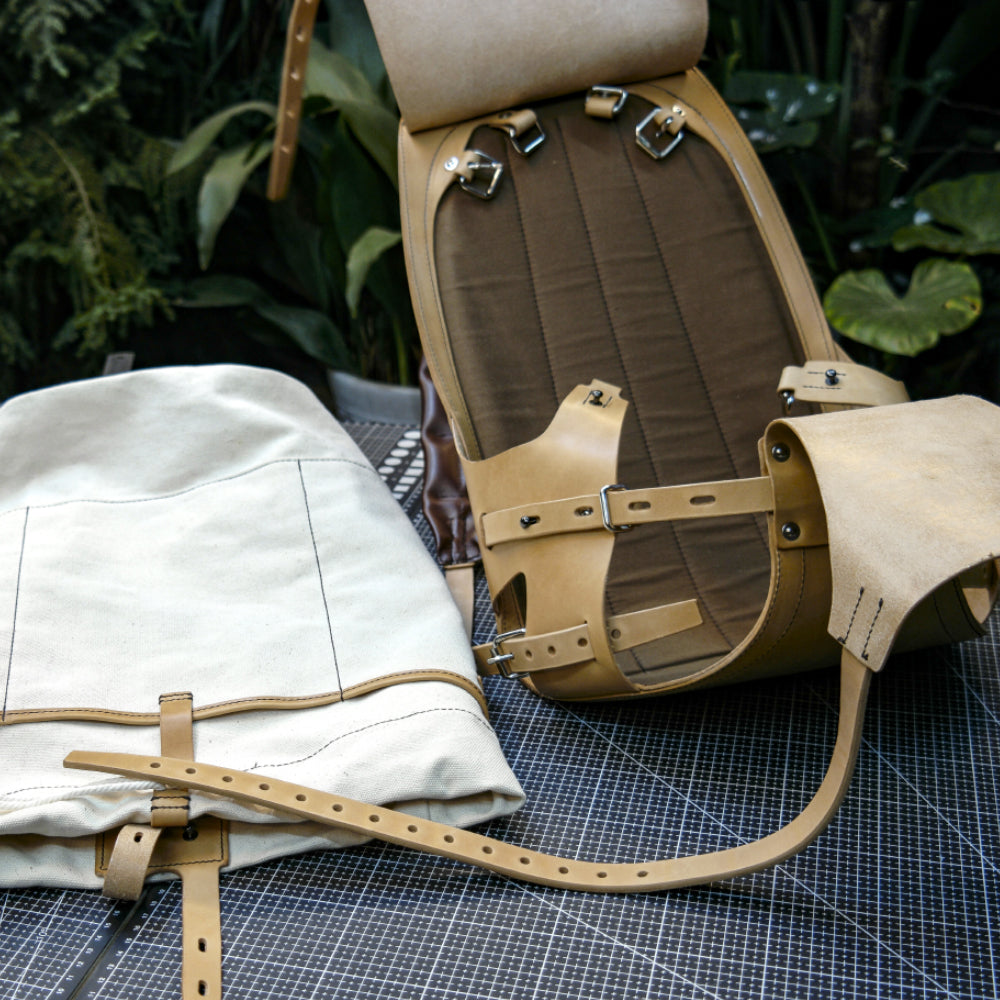 Detachable canvas+plant tanned leather backpack - retro backpack for travel, camping, hiking, commuting