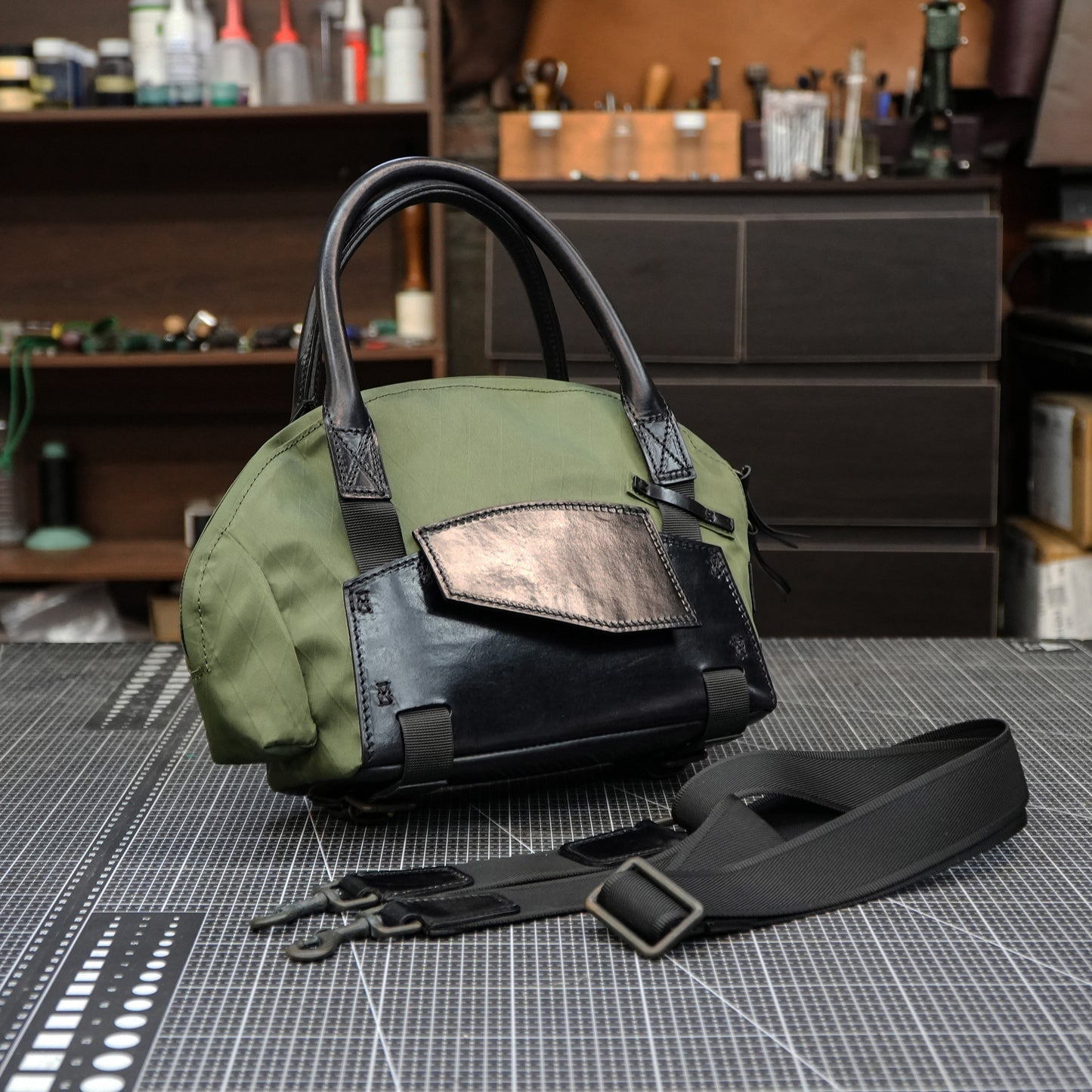 Nylon & Brushed Leather Handbag   SG-151