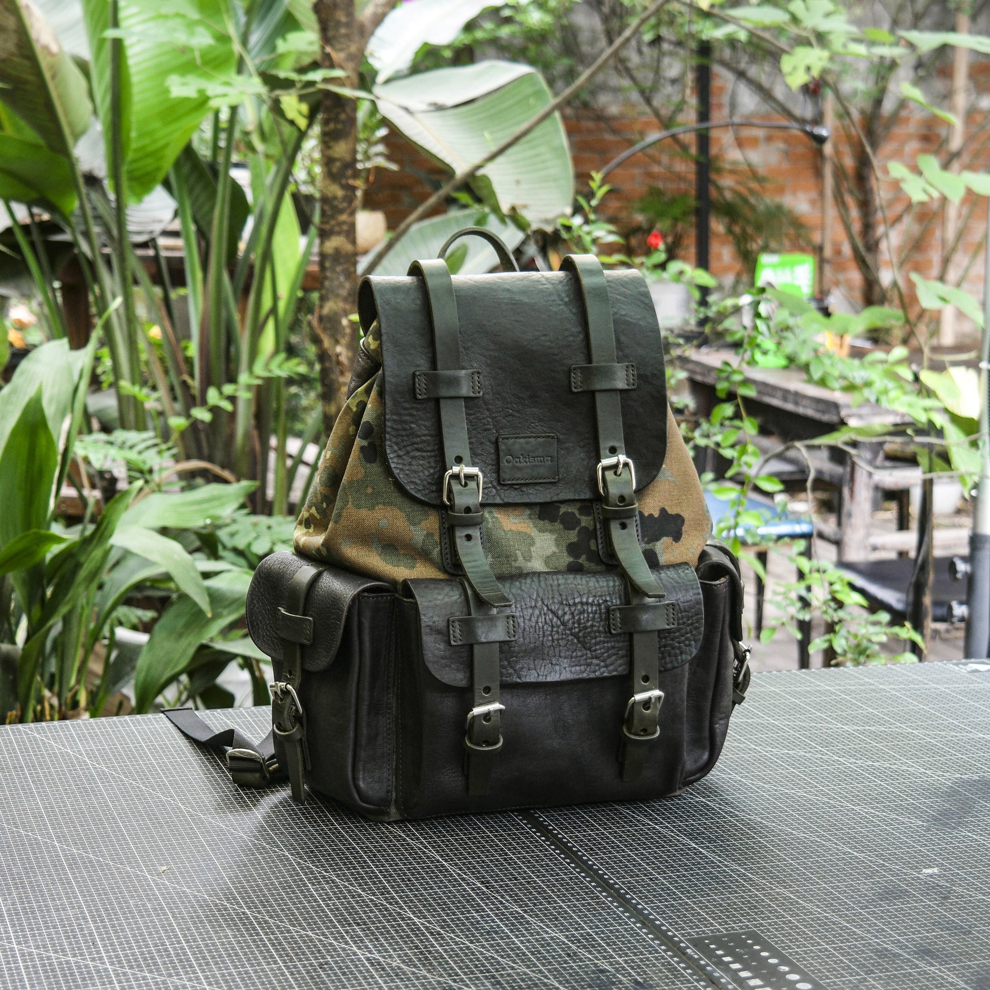 CORDURA Camouflage Cowhide Leather Backpack