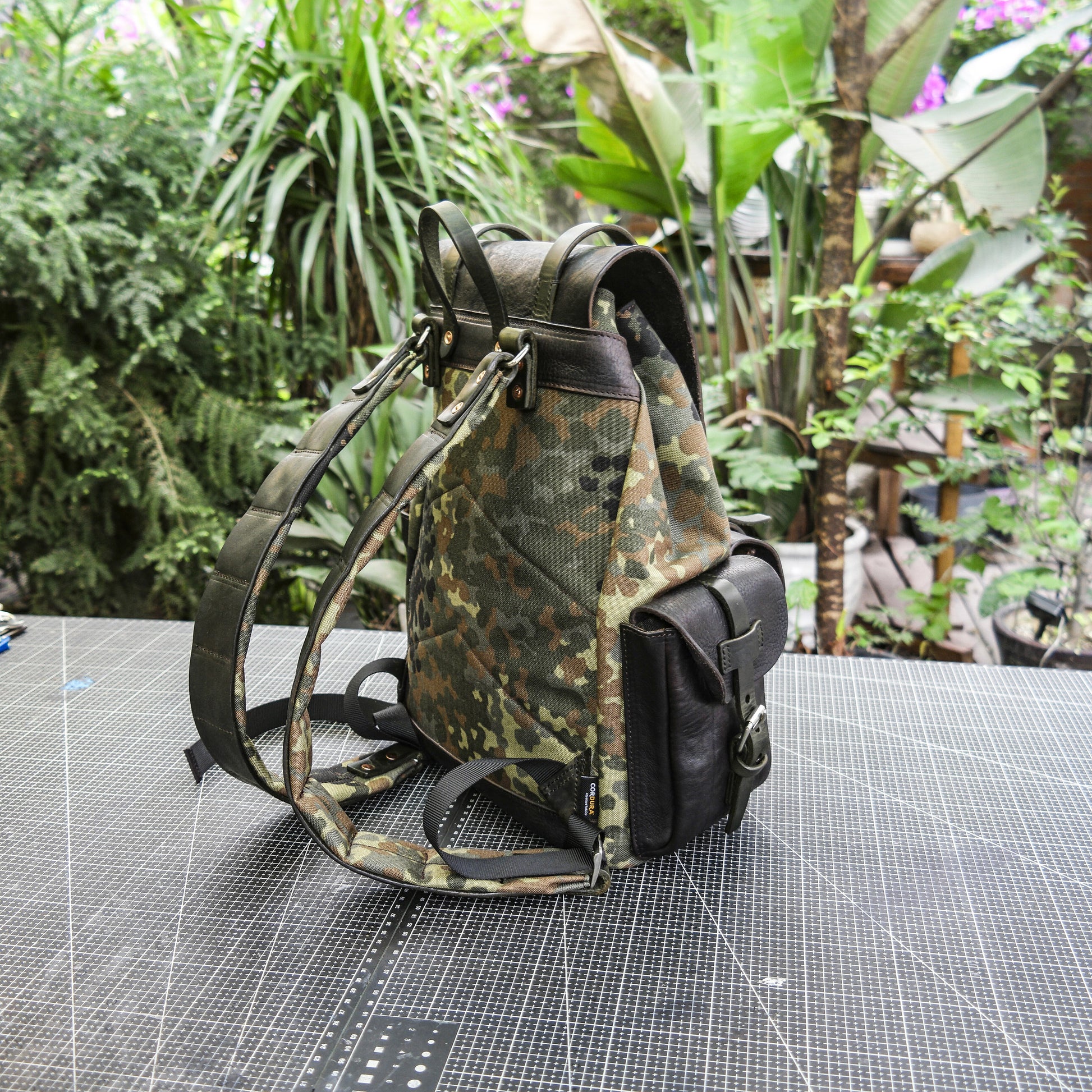 CORDURA Camouflage Cowhide Leather Backpack