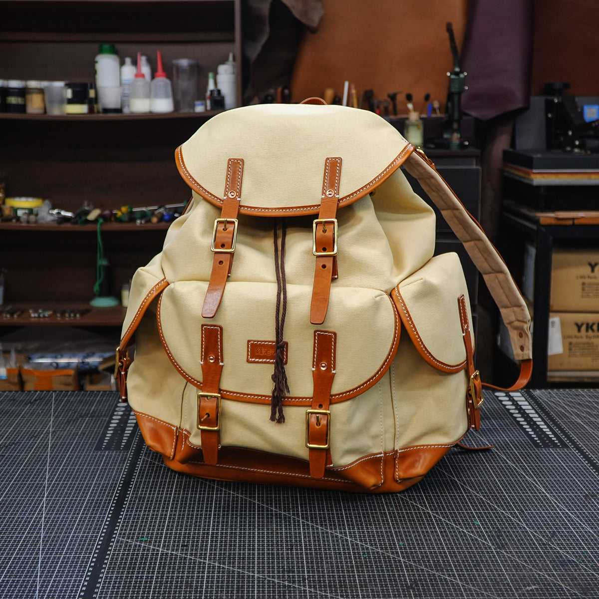 Leather Canvas Commuter Backpack - SG-157#