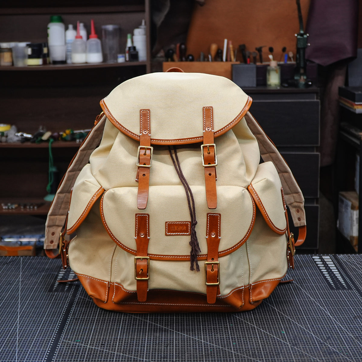 Leather Canvas Commuter Backpack - SG-157#