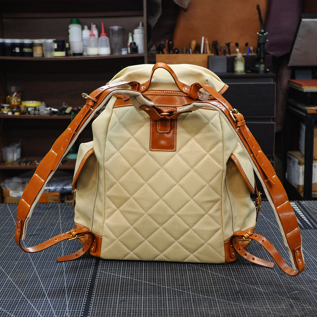 Leather Canvas Commuter Backpack - SG-157#