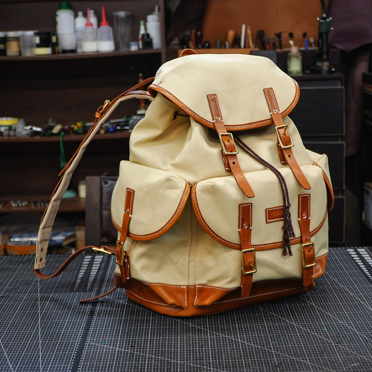 Leather Canvas Commuter Backpack - SG-157#