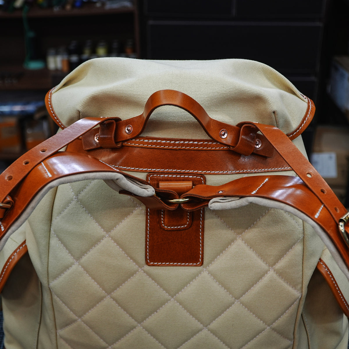 Leather Canvas Commuter Backpack - SG-157#