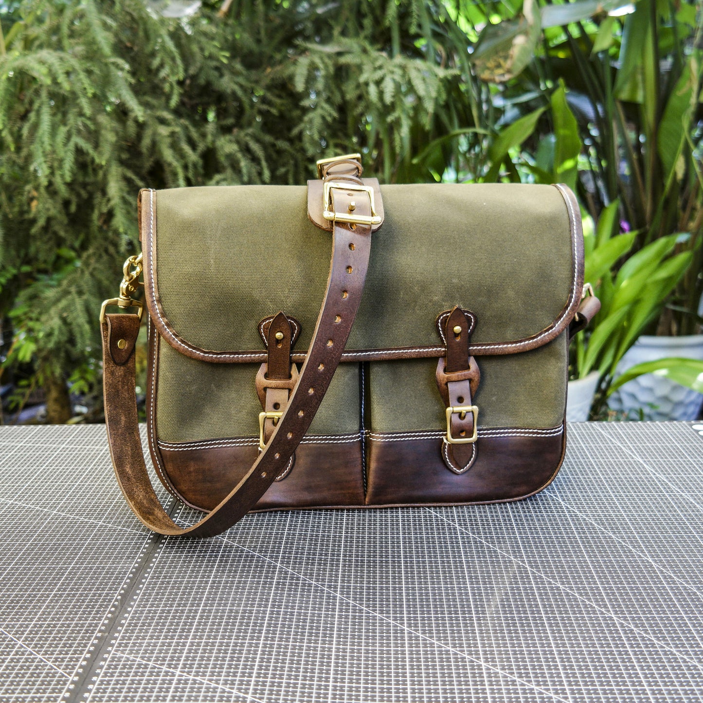 Cowhide oiled wax canvas shoulder bag/Canvas briefcase/shoulder crossbody bag-SG-122#