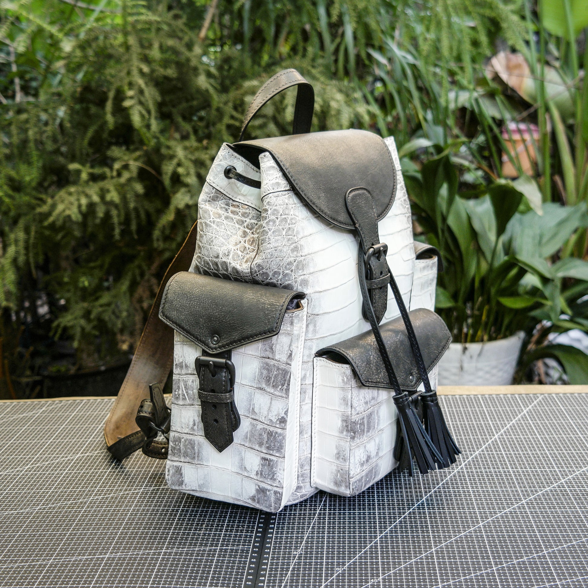 crocodile leather backpack Vintage Large this stylish and functional accessory elevates your everyday look with its unique texture and sophisticated appeal Himalayan Nile Crocodile Leather Backpack