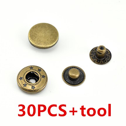 30sets+tool 655# 633# 831 201 DIY Metal No Sewing Snap Fastener Button Press Popper Stud Leather Bag Clothes Jacket Repair Rivet