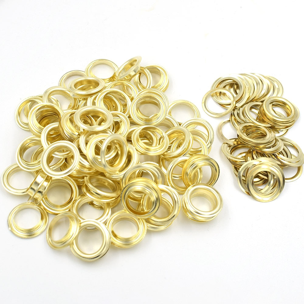 100 sets 14mm Gold Color Metal Eyelets Grommets with Installer & Puncher & Board as Gift ,Press Eyelet Tool Kit Hollow Riveter