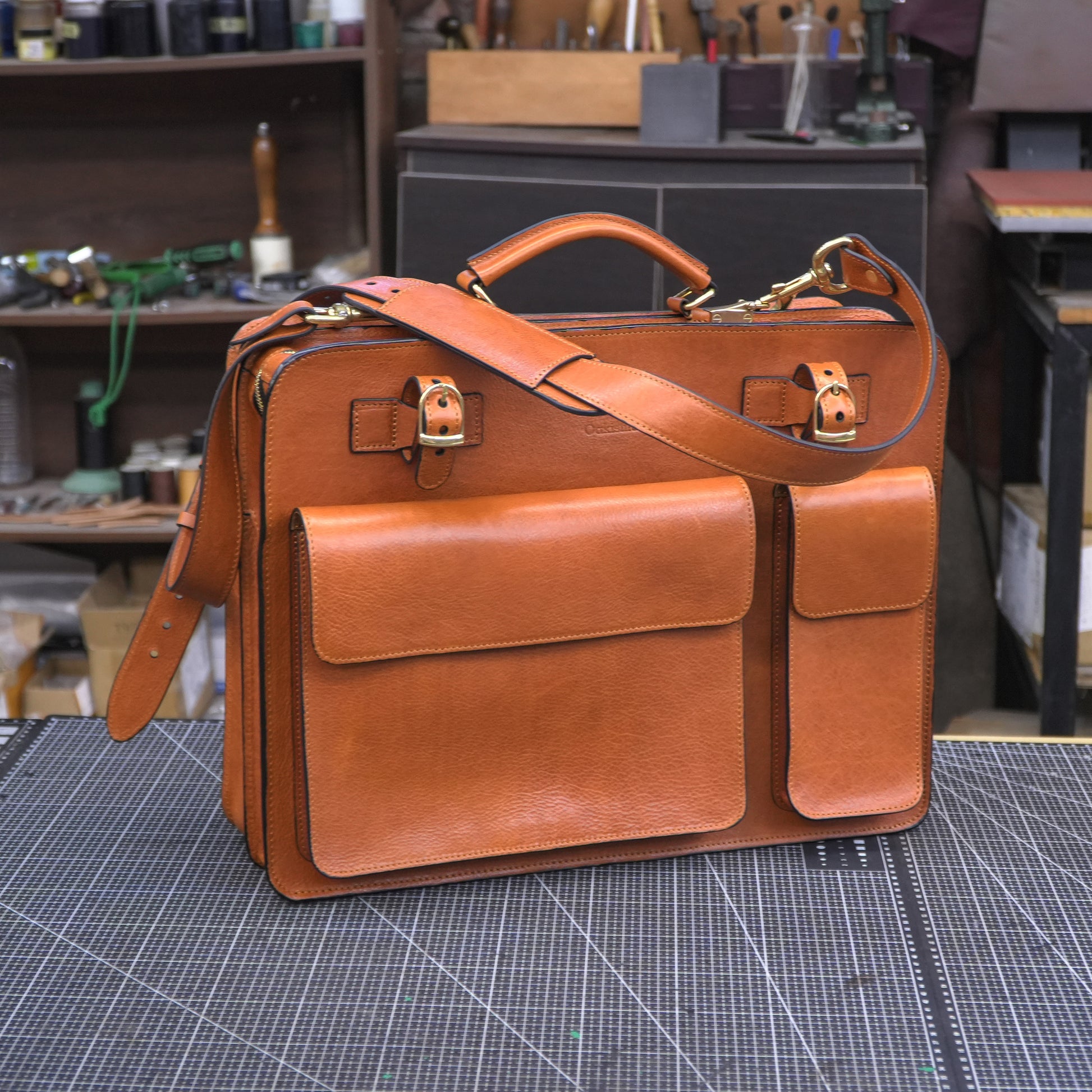 Full grain plant-based tanned leather messenger bag SG-156#
