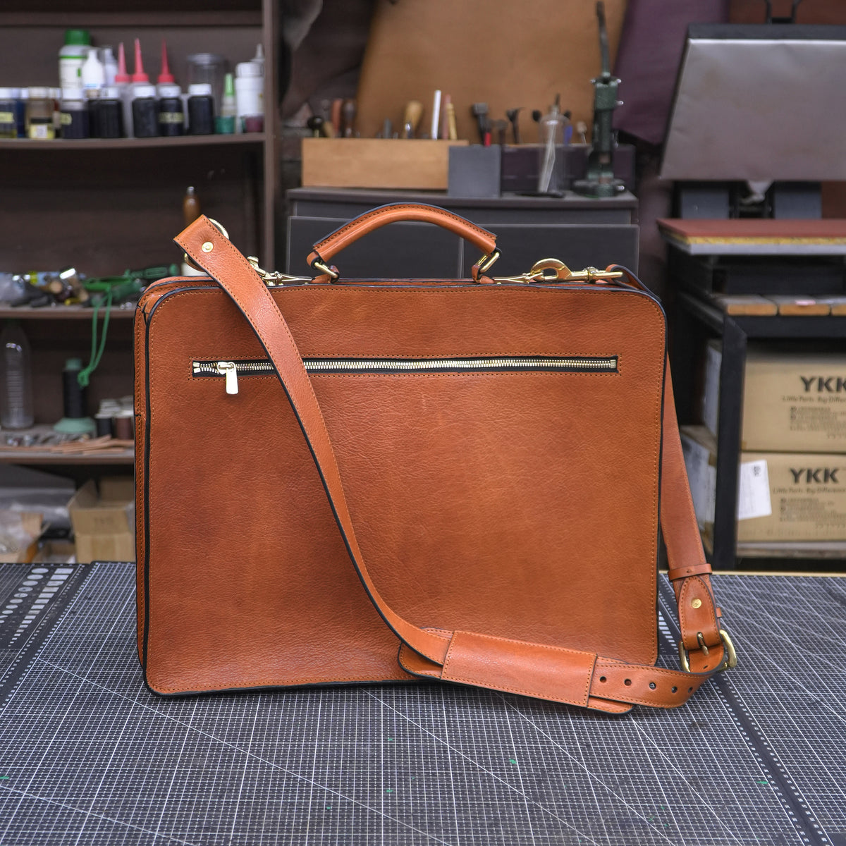 Full grain plant-based tanned leather messenger bag SG-156#