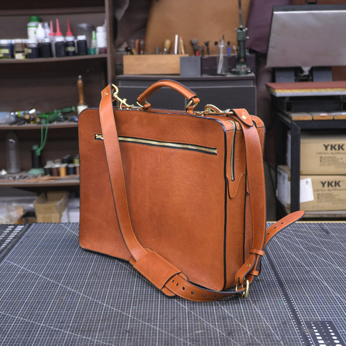 Full grain plant-based tanned leather messenger bag SG-156#