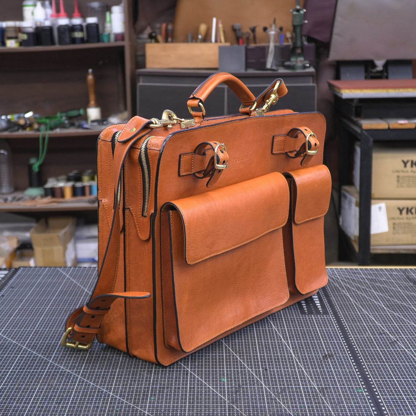 Full grain plant-based tanned leather messenger bag SG-156#