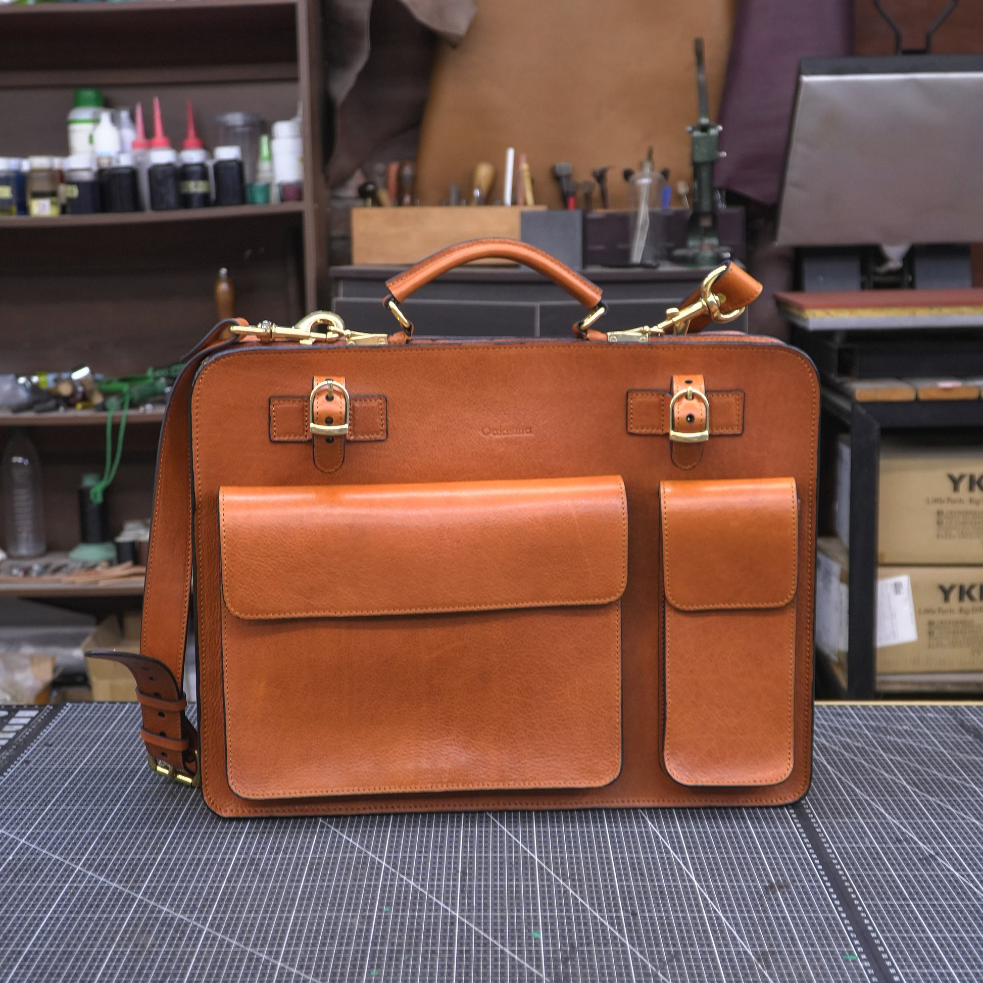 Full grain plant-based tanned leather messenger bag SG-156#