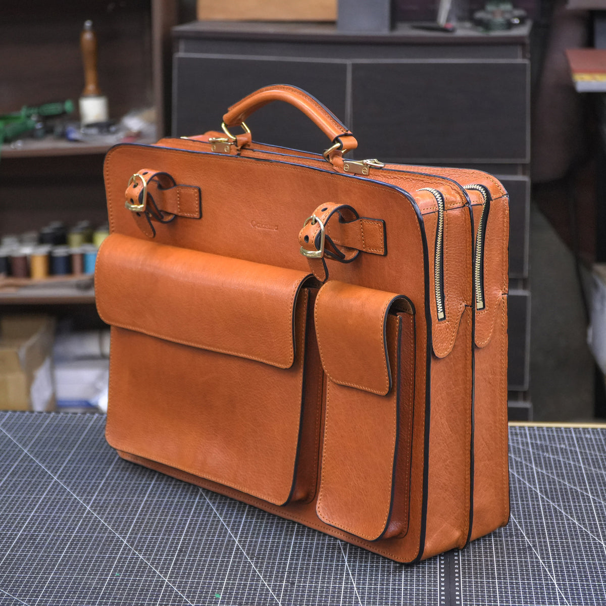 Full grain plant-based tanned leather messenger bag SG-156#