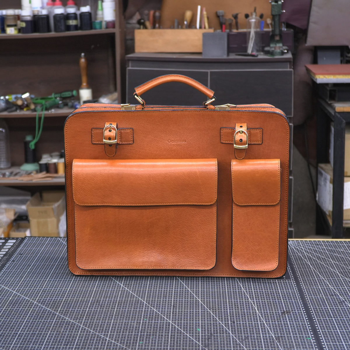 Full grain plant-based tanned leather messenger bag SG-156#