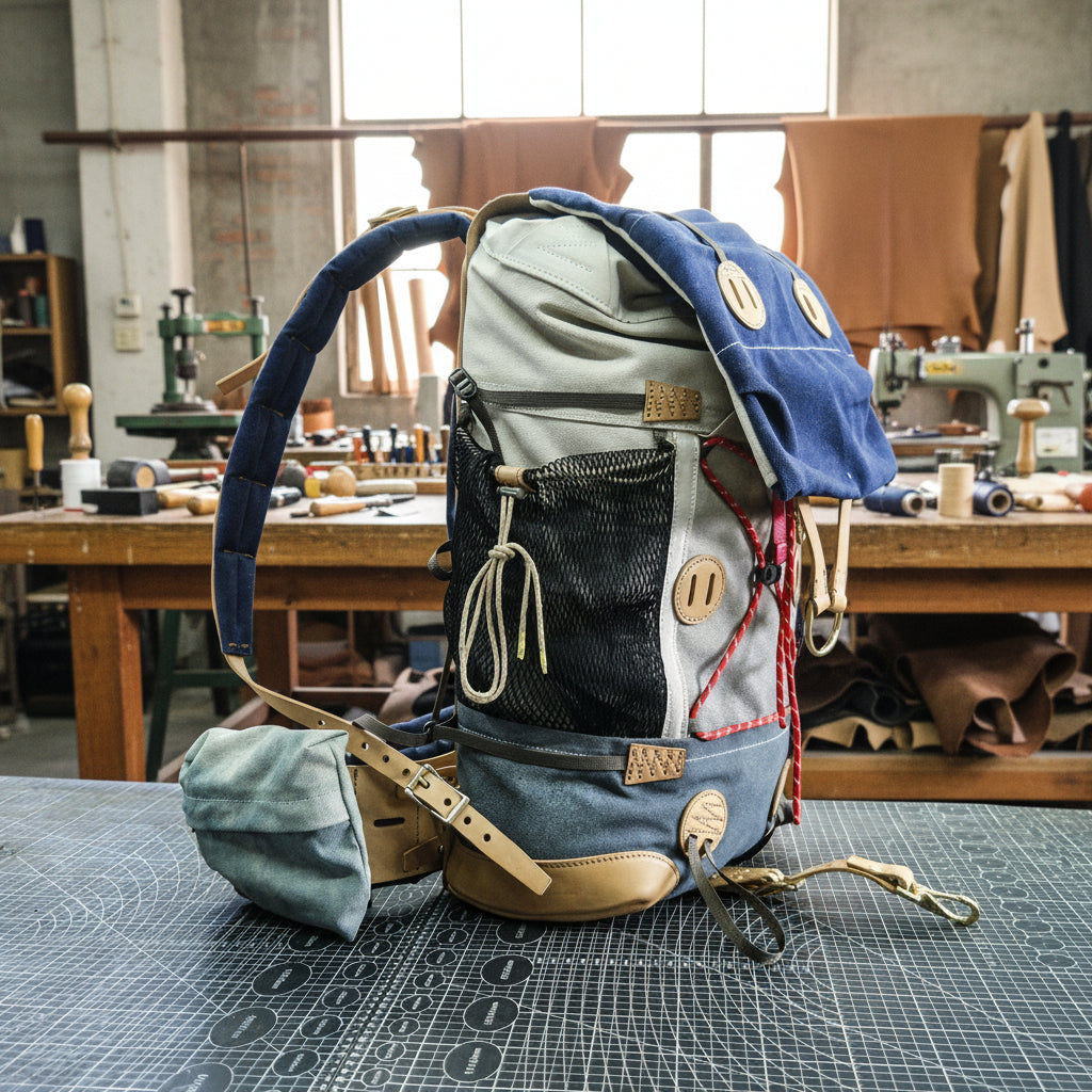 Vintage Wax Canvas Cowhide Hiking Backpack
