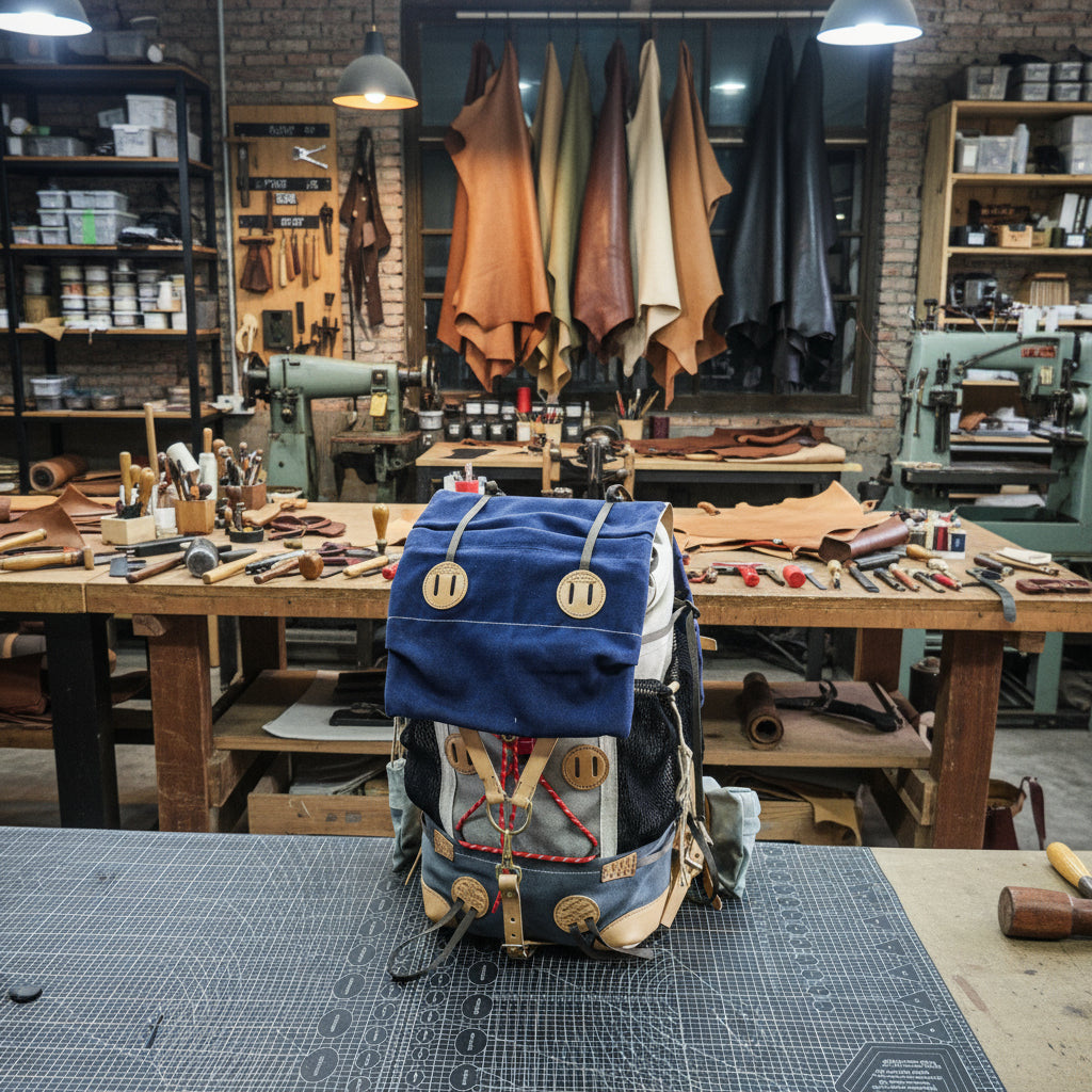 Vintage Wax Canvas Cowhide Hiking Backpack