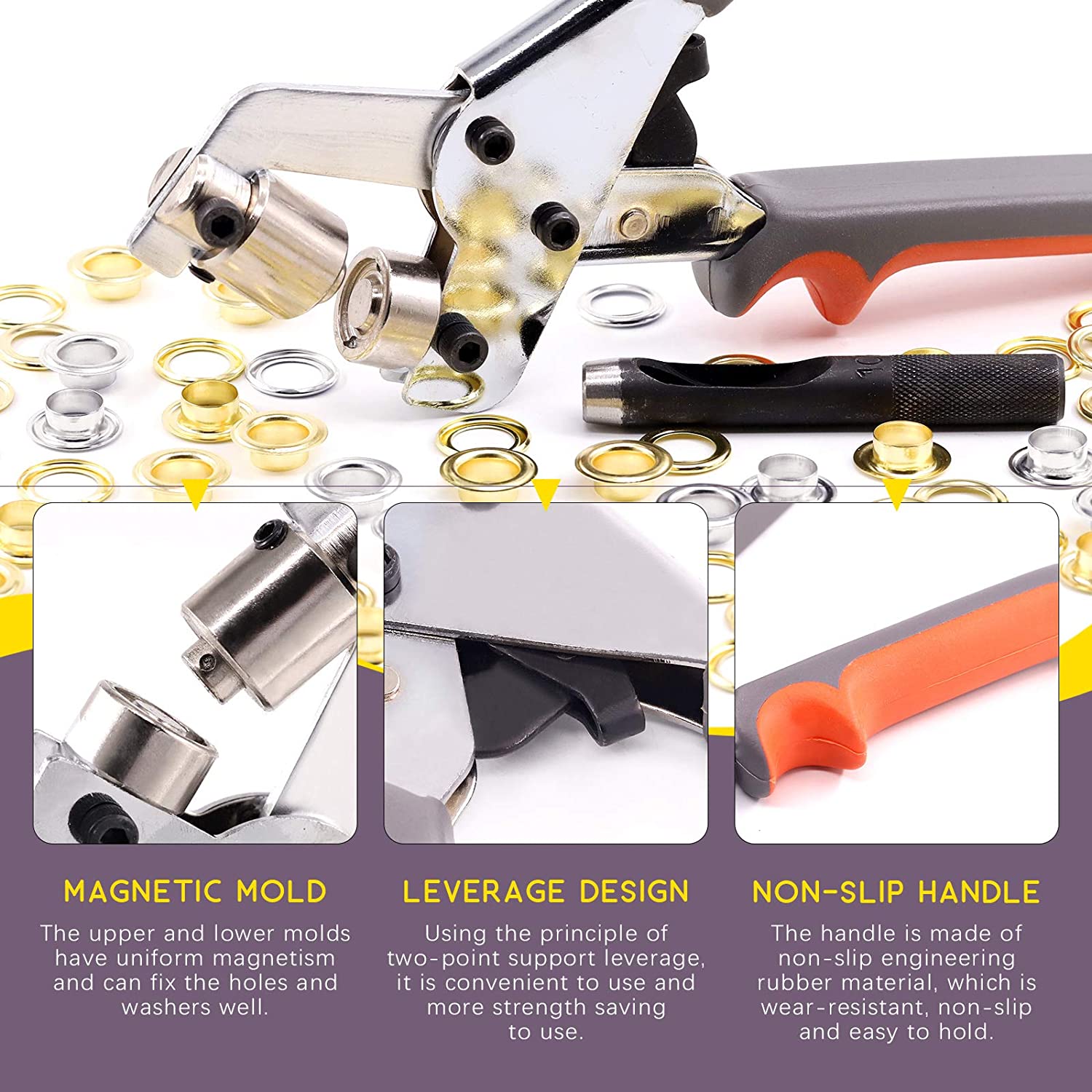 (10.5mm) 90set Grommet Pliers Metal Grommets Kit,Handheld Hole Punch Pliers  for Grommet Machine Hand Press Grommet Tool Leather