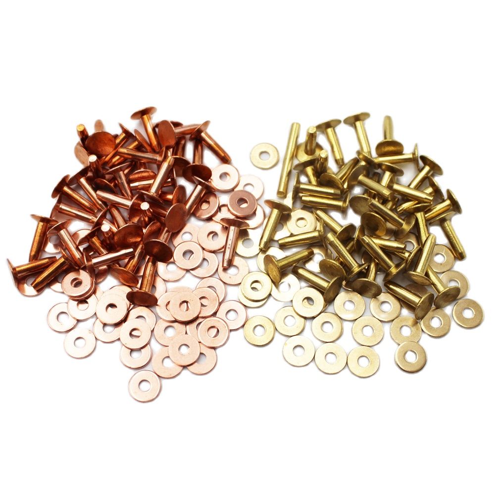 Qty 100 Solid Brass Copper Hose Saddlers Rivets With Burrs For Leather Craft DIY