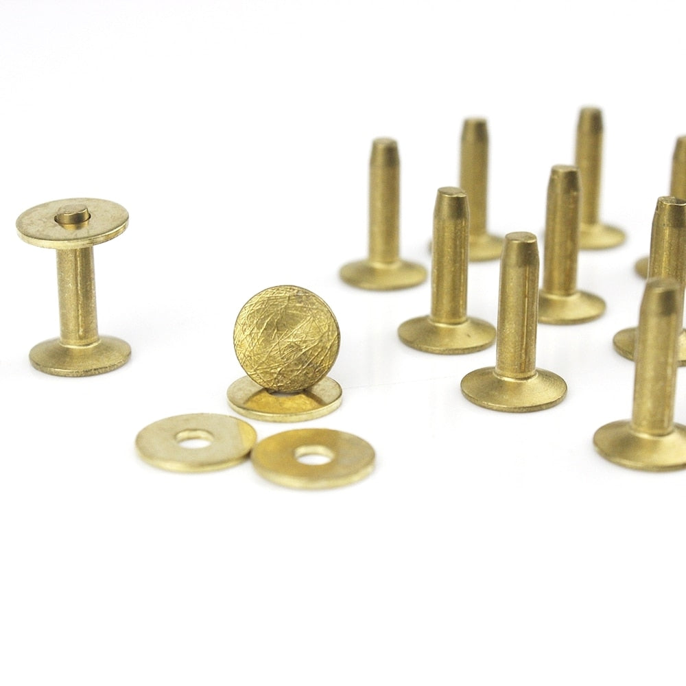 20pcs High Quality Solid Brass Rivets & Burrs Leather Craft Belt Luggage Rivets Studs Permanent Tack Fasteners 6 Sizes