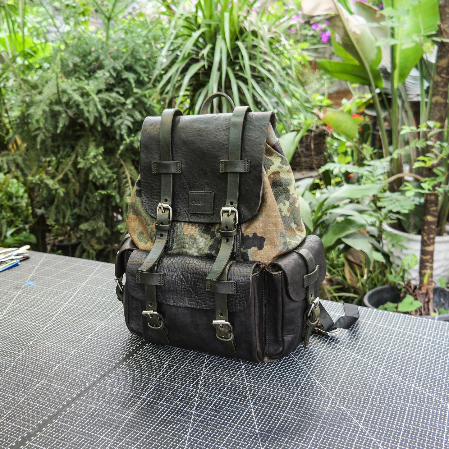 Handmade CORDURA camouflage cowhide backpack