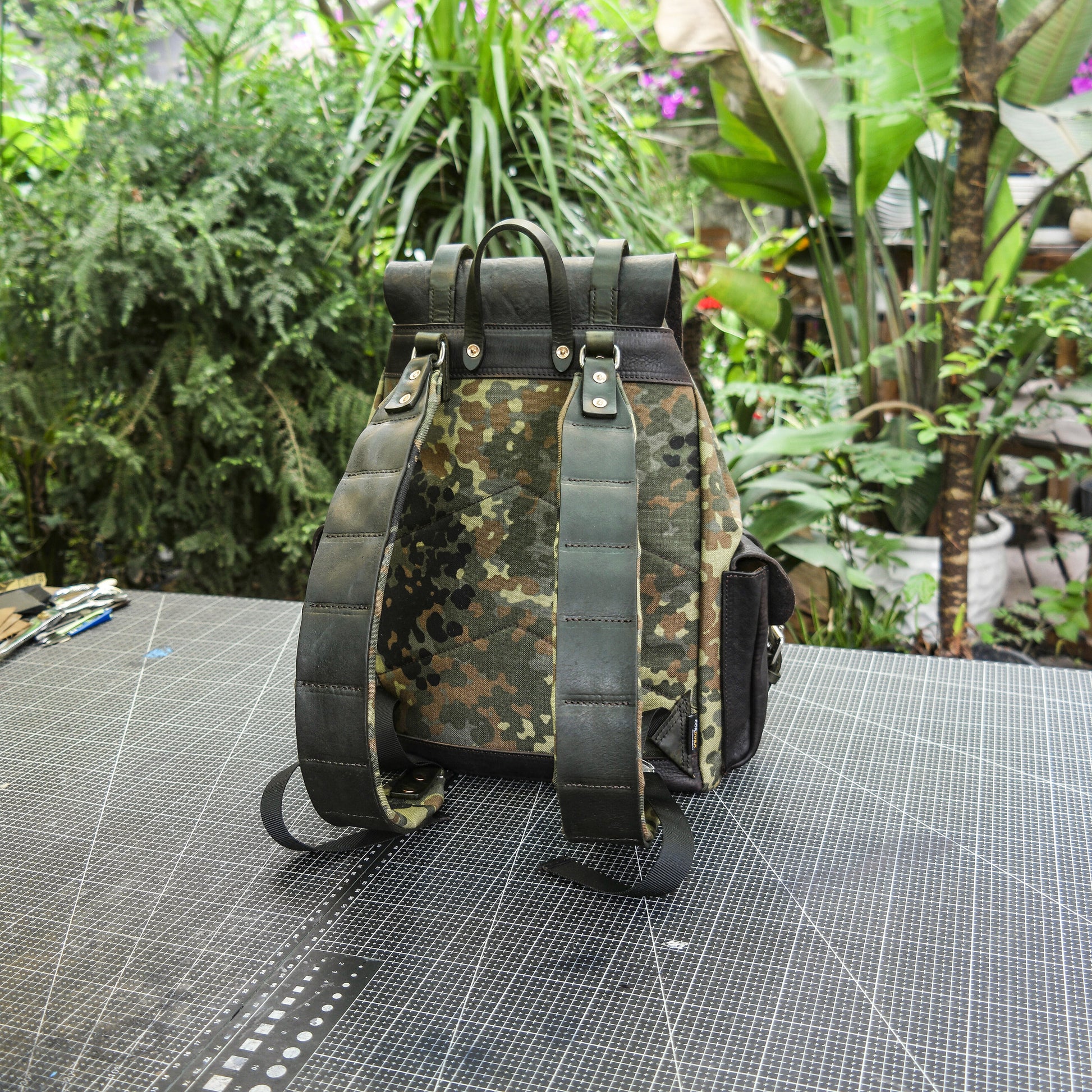 Handmade CORDURA camouflage cowhide backpack