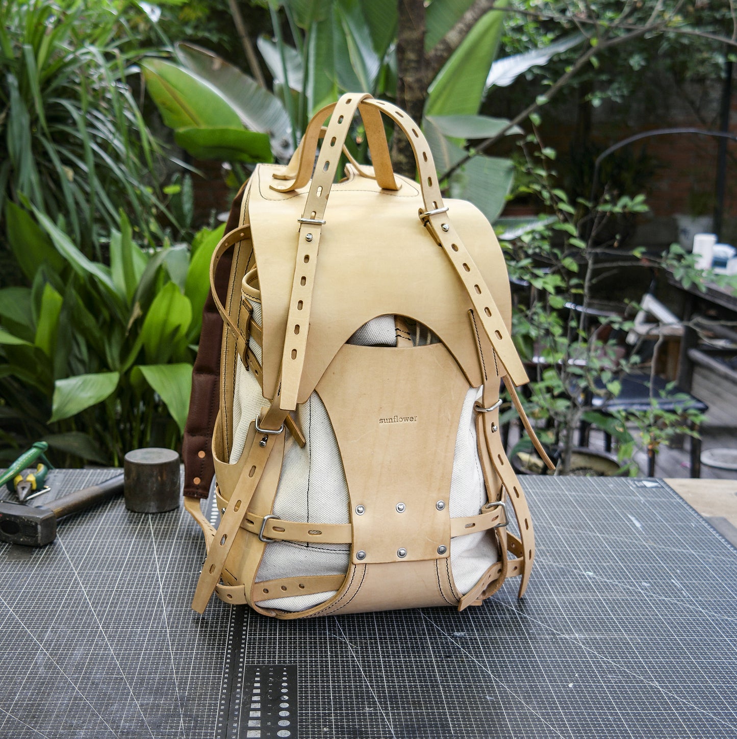 Detachable canvas+plant tanned leather backpack - retro backpack for travel, camping, hiking, commuting