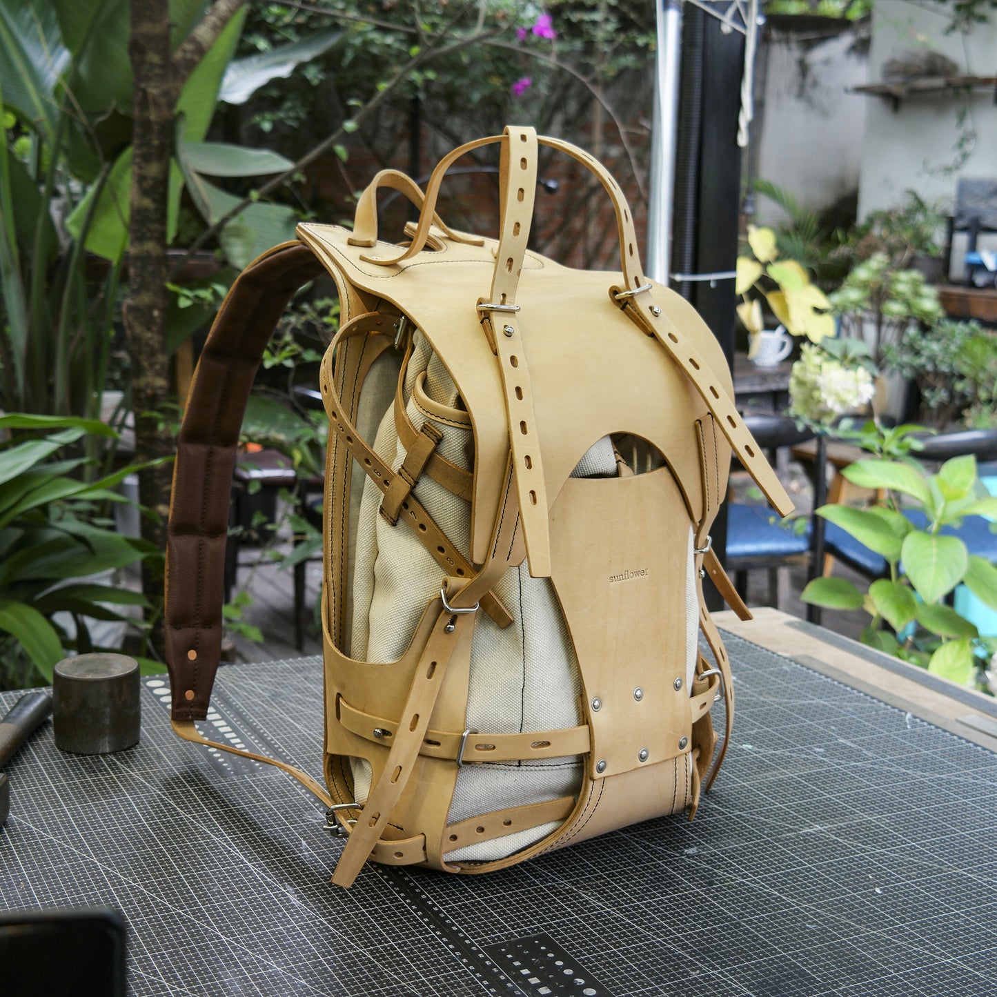 Detachable canvas+plant tanned leather backpack - retro backpack for travel, camping, hiking, commuting