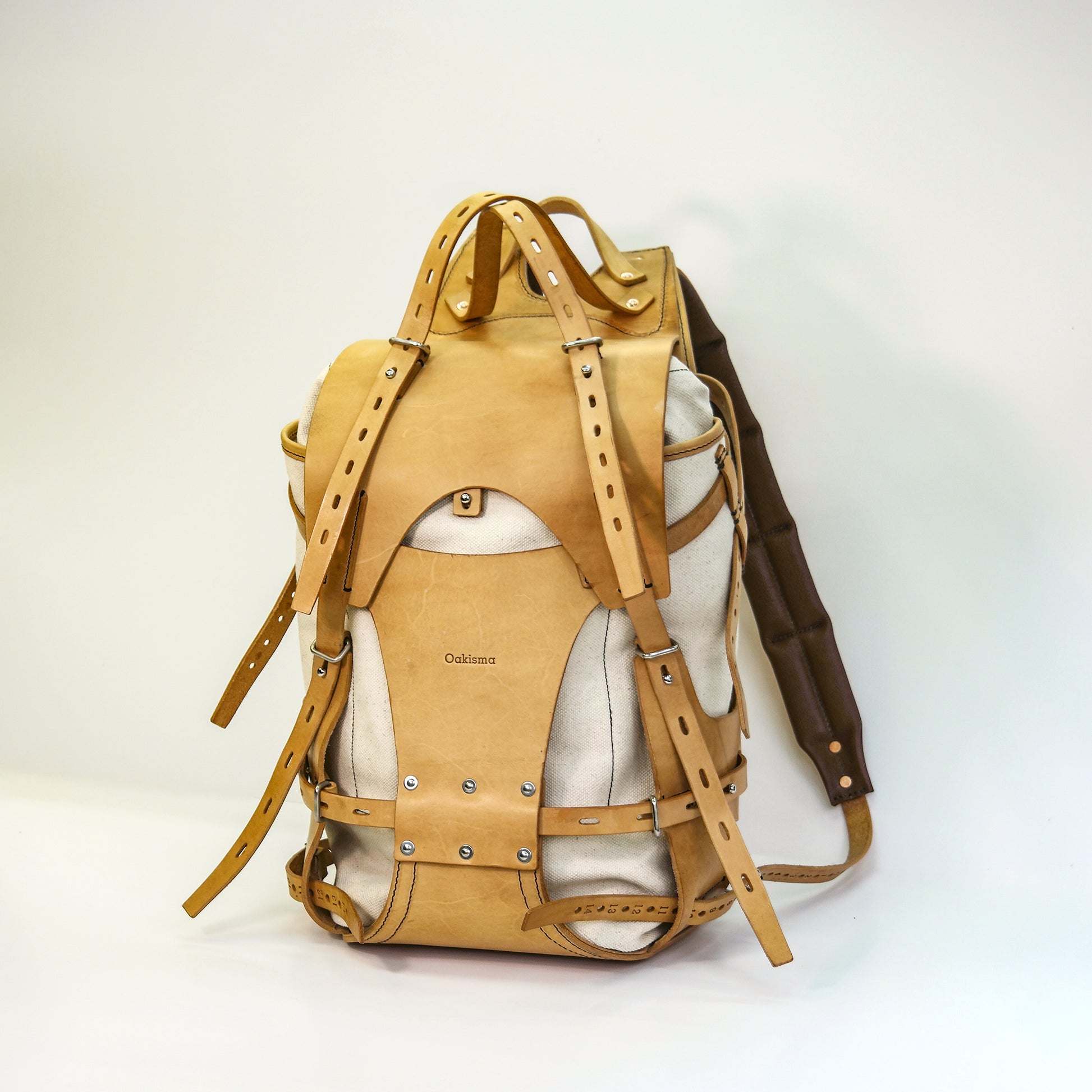 Detachable canvas+plant tanned leather backpack - retro backpack for travel, camping, hiking, commuting