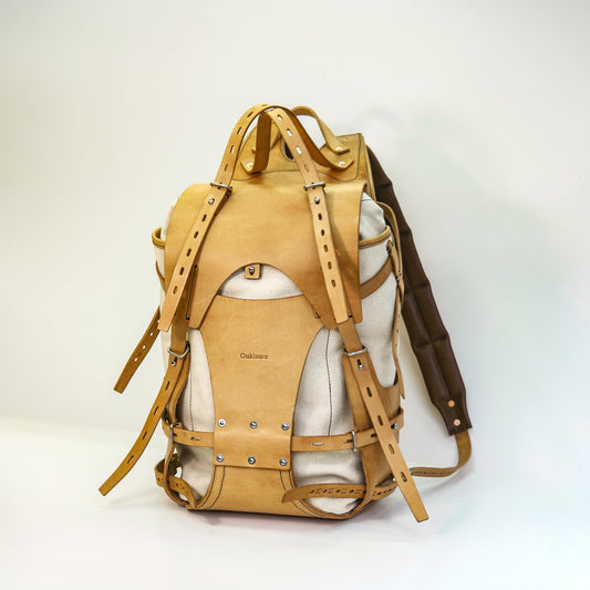 Detachable canvas+plant tanned leather backpack - retro backpack for travel, camping, hiking, commuting