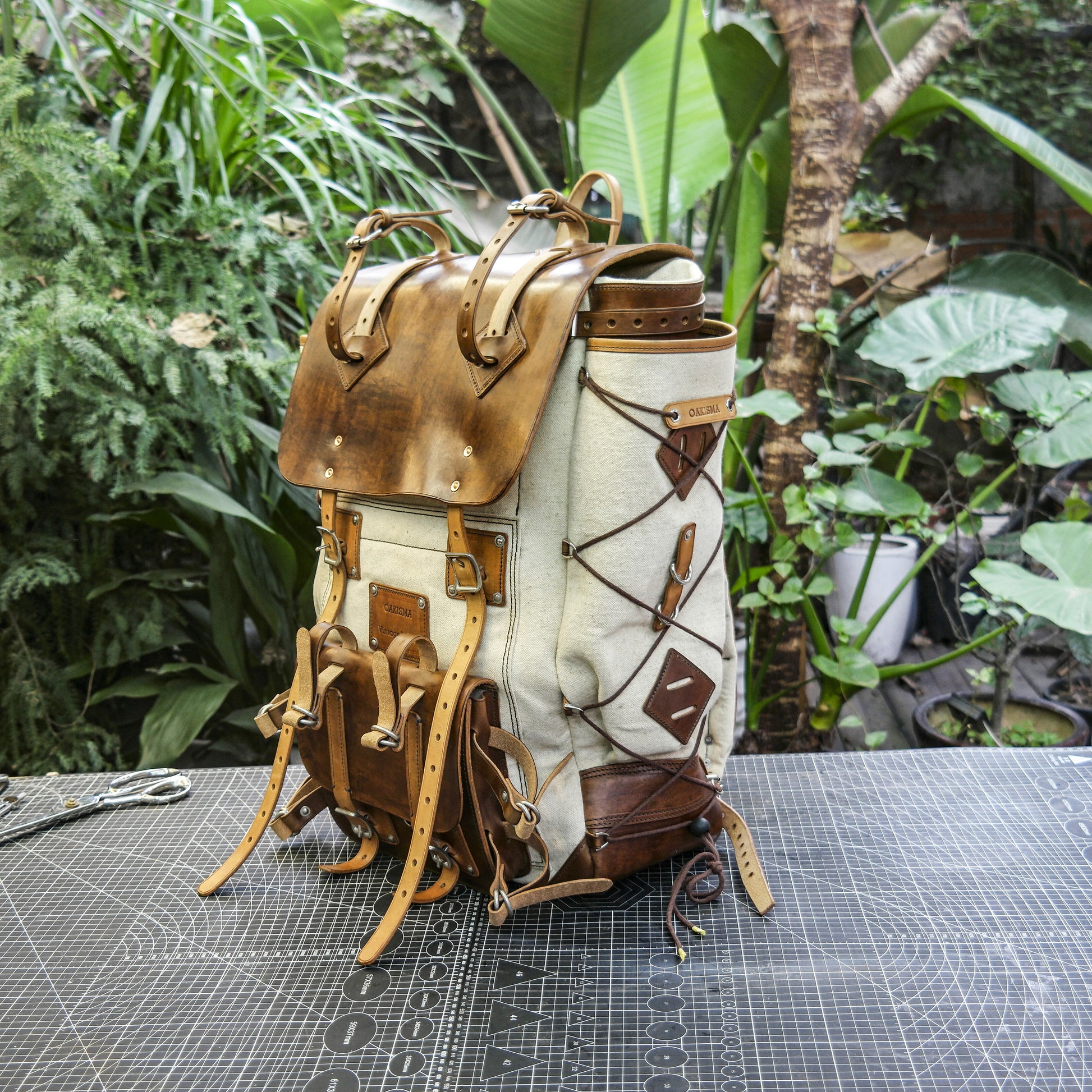 Physical PatternsCotton and linen canvas and leather backpack 45 lit Physical PatternsCotton and linen canvas and leather backpack 45 lit