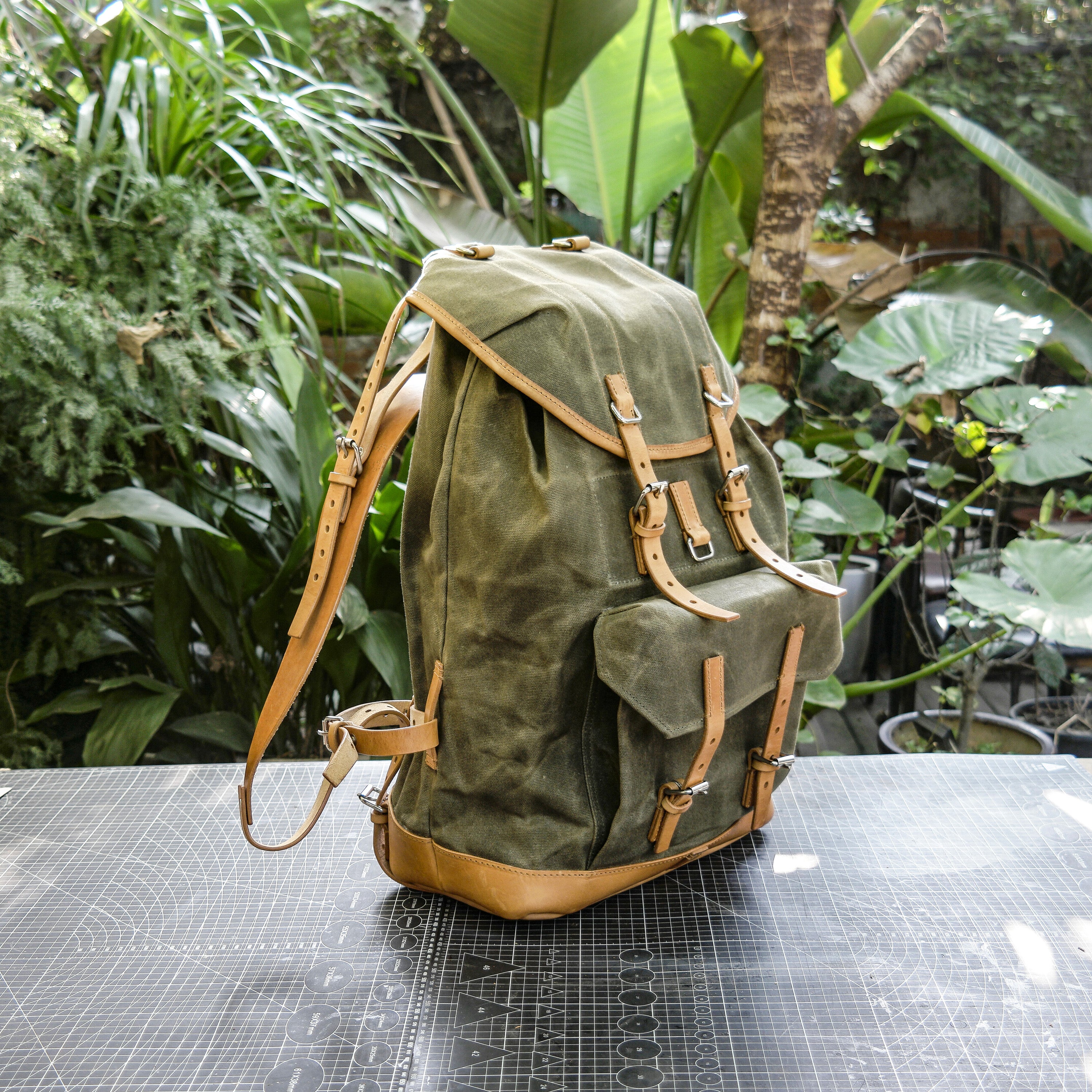 Swiss adventure vintage plant blend cowhide waxed canvas jungle hiking