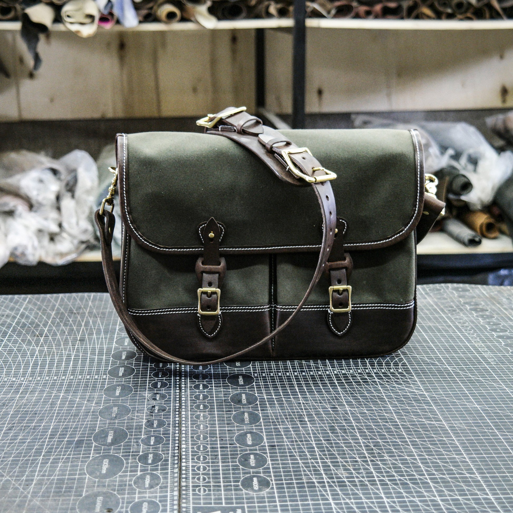 Cowhide oiled wax canvas shoulder bag/Canvas briefcase/shoulder crossbody bag-SG-122#