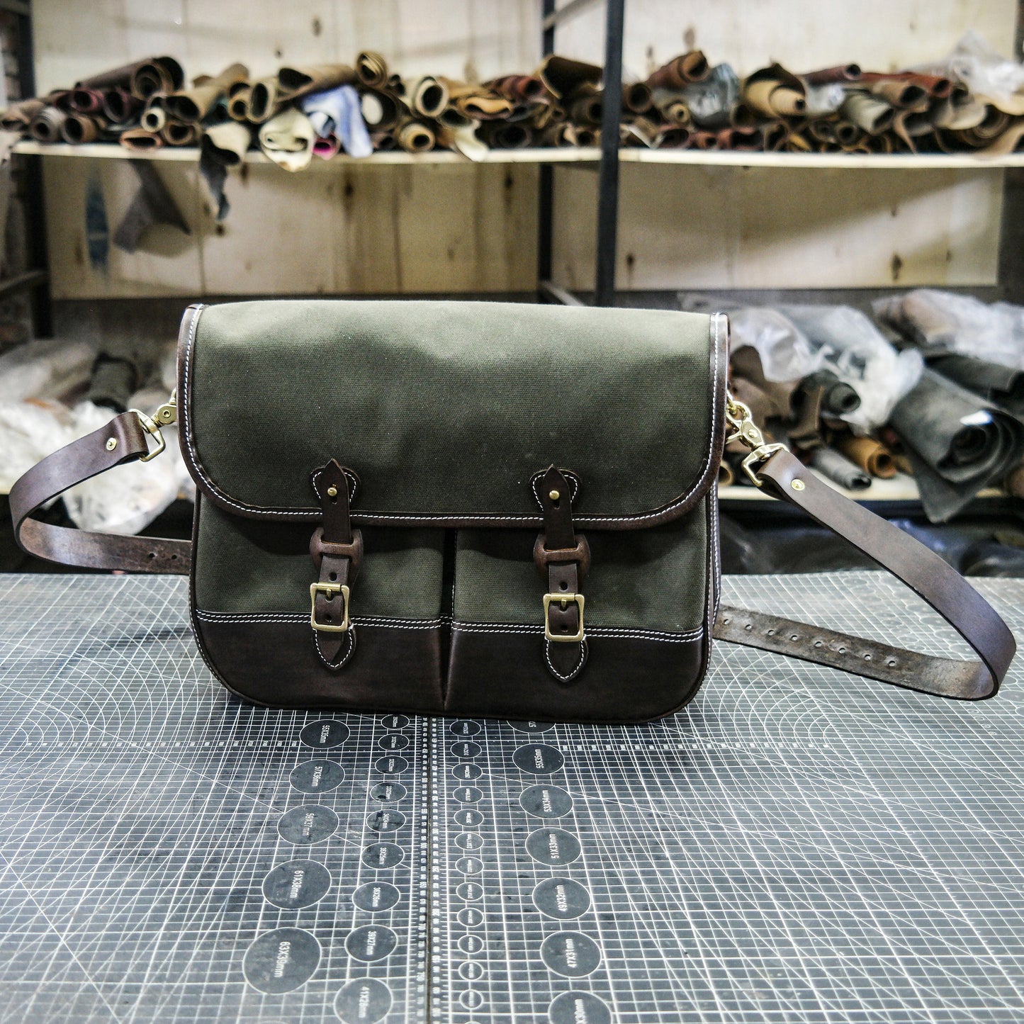 Cowhide oiled wax canvas shoulder bag/Canvas briefcase/shoulder crossbody bag-SG-122#