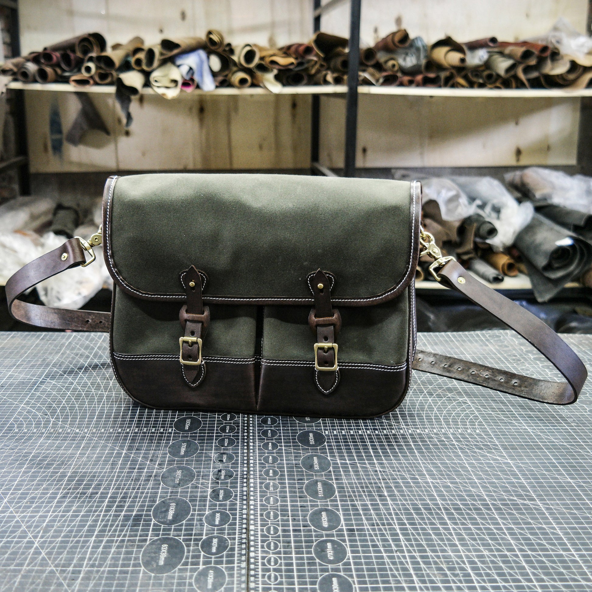 Cowhide oiled wax canvas shoulder bag/Canvas briefcase/shoulder crossbody bag-SG-122#