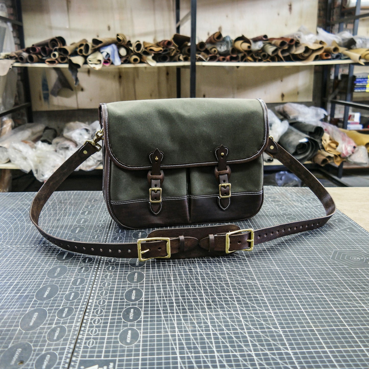 Cowhide oiled wax canvas shoulder bag/Canvas briefcase/shoulder crossbody bag-SG-122#