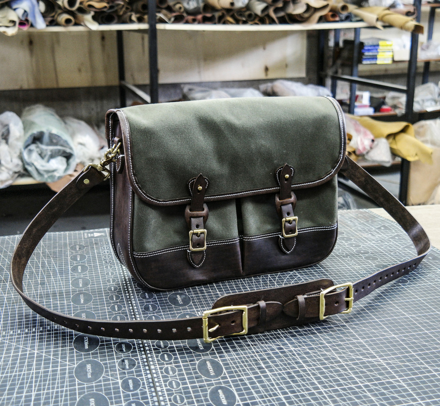 Cowhide oiled wax canvas shoulder bag/Canvas briefcase/shoulder crossbody bag-SG-122#