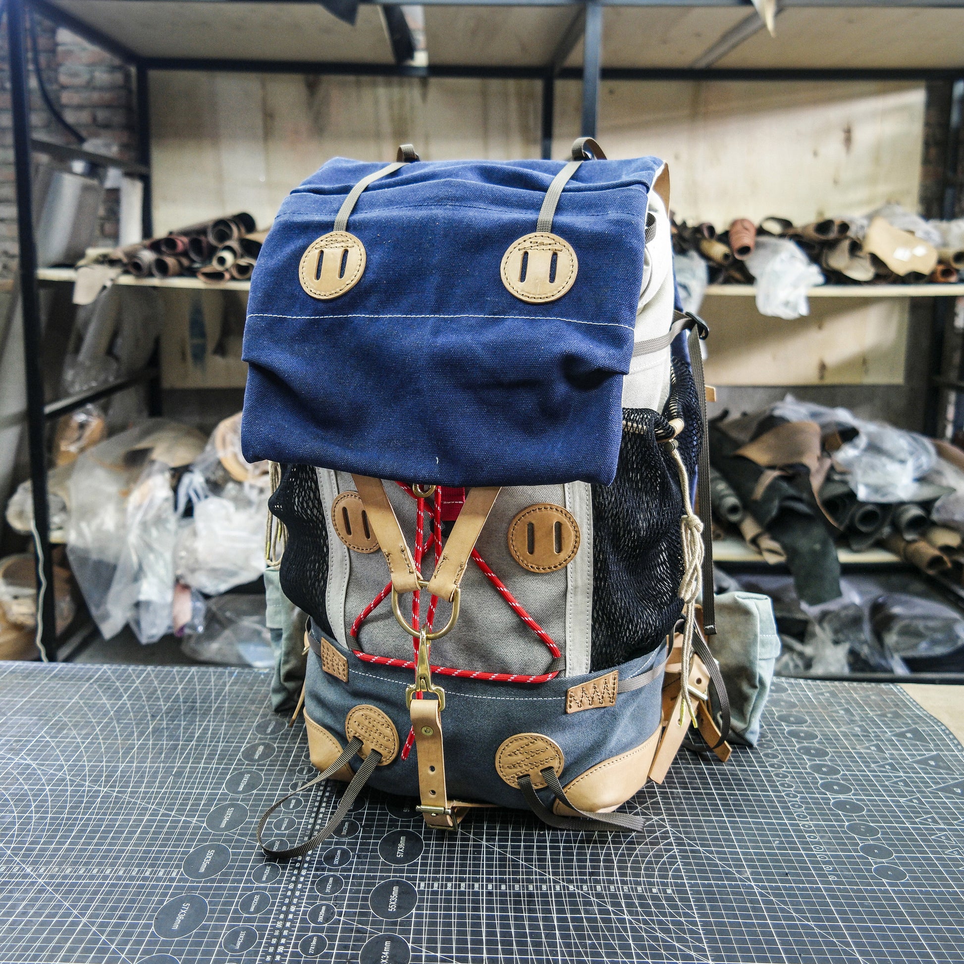 Vintage Wax Canvas Cowhide Hiking Backpack
